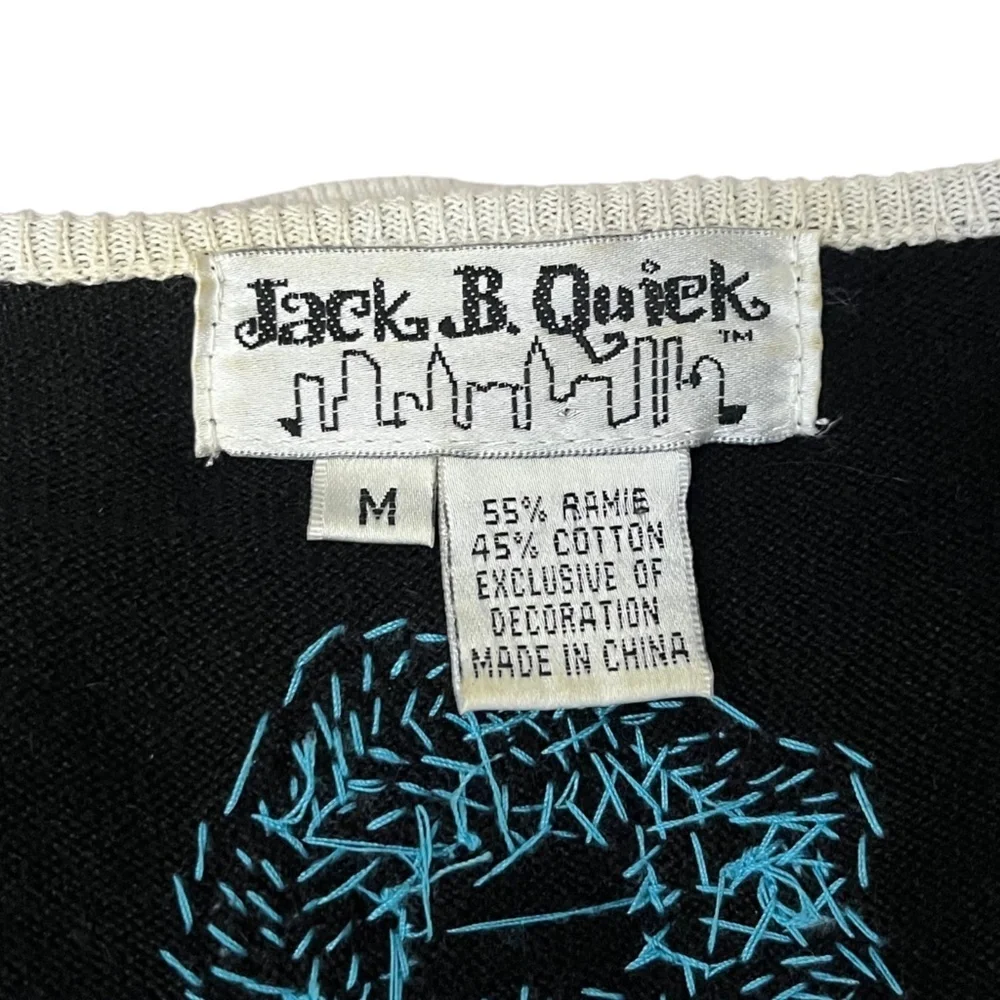 Jack B Quick Vintage Sweater Black Sequin Flower Lightweight Cardigan Size M
